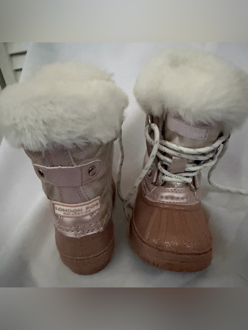 London Fog Girl Glitter Metallic Pink Faux Fur Snow / Rain Boots